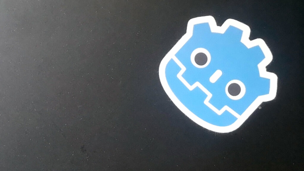 Godot Engine logo sticker on laptop lid